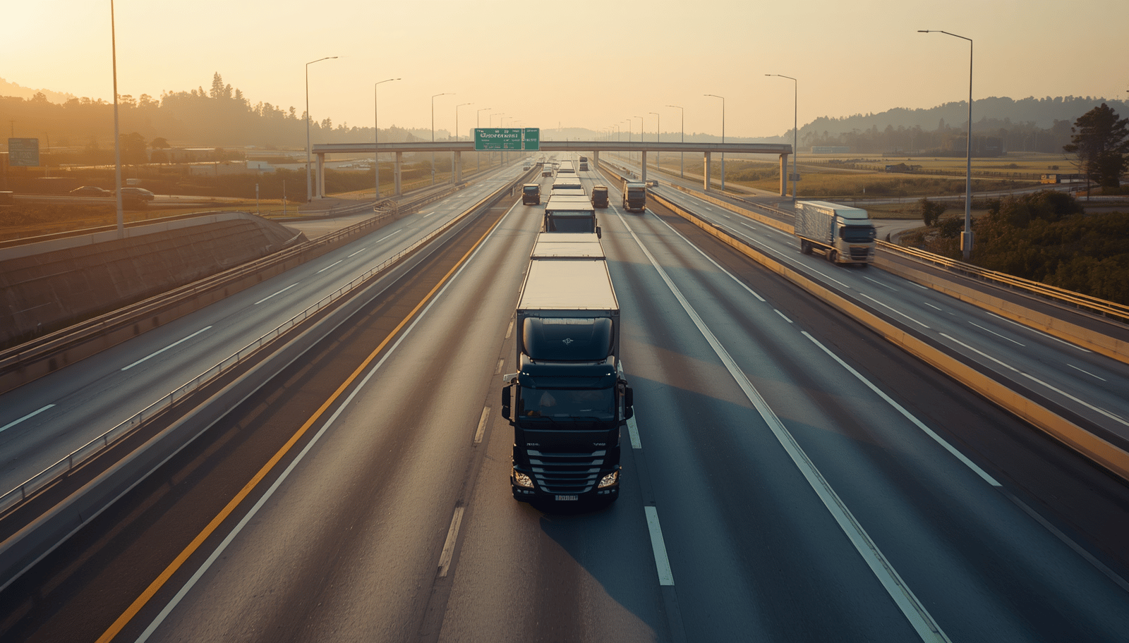 Freight highway with trucks